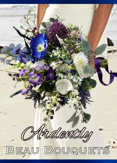 Scottish calla, anemone in blue, purple Artificial Silk Wedding Bridal Flower image 0