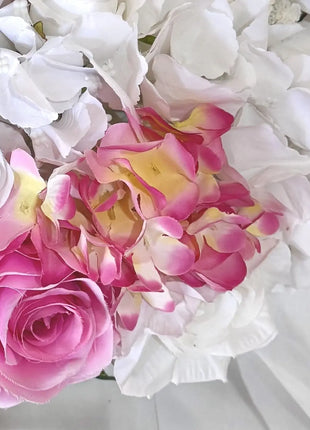 Ready to Send White, Cerise Artificial bridal bouquet | Rose and hydrangea image 3