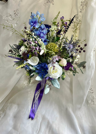 Scottish calla, anemone in blue, purple Artificial Silk Wedding Bridal Flower image 7