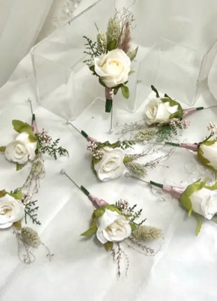 Ivory, Pink Pampas Spray Bouquet, Round Loose Bridal Bouquet Artificial flowers image 2