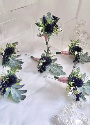 Silk Artificial Rose bouquet, blush, navy, Ivory round  Bridal flowers image 4