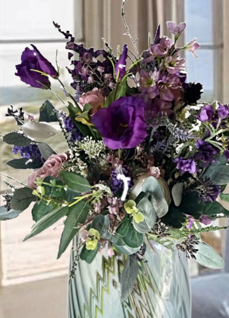 Faux Floral Arrangement with Purple Scottish Thistle, Lizzies, Grange Gardens  image 0
