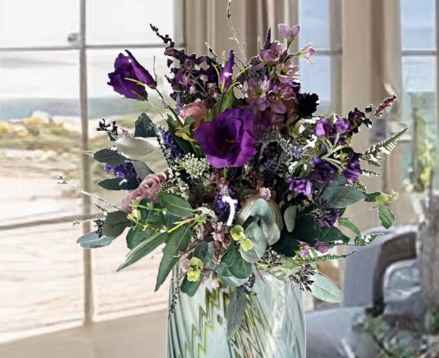 Faux Floral Arrangement with Purple Scottish Thistle, Lizzies, Grange Gardens  image 0
