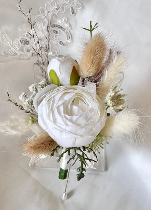 Silk Anemone, Roses in Cream White Ivory Round Spray Bridal Bouquet Wedding Fl image 4