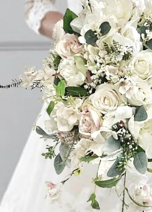 Cascading Bridal Bouquet, SilkWedding Flowers with Pink cherry Blossom, Peony image 6