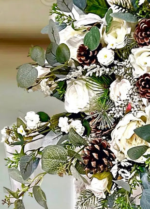 Wintry, Christmas bride bouquet in white, Ivory, cream with fir cones 10pc image 7