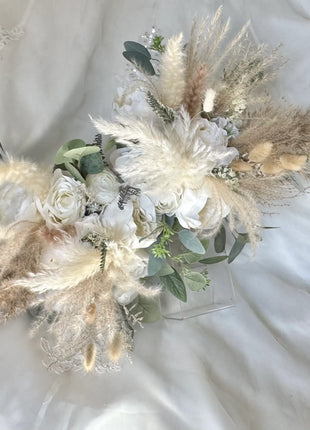 Silk Anemone, Roses in Cream White Ivory Round Spray Bridal Bouquet Wedding Fl image 3