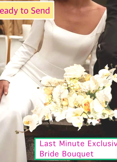 Ready to Send  in White, Lemon Orchid bridal bouquet with Roses and Tulips image 0