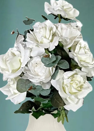 Ivory,  White Large Head Garden Rose , Faux Floral Arrangement , Tower Terrace  image 5