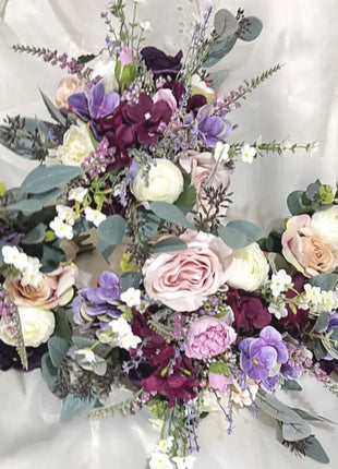 Silk Rose, lilacs bouquet purple, mauve, Ivory teardrop Bridal flowers image 3