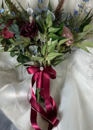 Artificial Wedding flowers pheasant feather,  blue, red, Ivory pink  package 4pc image 5