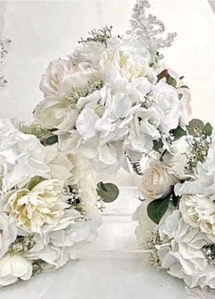 Bridal bouquet in white, Ivory, blush pink with peony, hydrangea, roses 13pc image 5