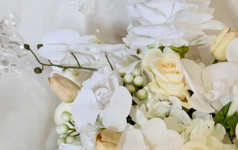 Ready to Send  in White, Lemon Orchid bridal bouquet with Roses and Tulips image 1