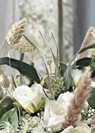 Faux Floral Arrangement in Blush Pink, White with Pampas, Peony, Park Avenue image 8
