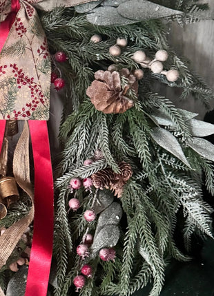 Christmas wreath - real touch snowy nordic pine, fir cones, berries & Bells   image 3