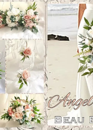Luxury bridal bouquet in blush peach, ivory with peony, rose package 13p image 7
