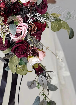 Silk Rose, Bride Bouquet Wedding  Flowers in black, blush, Ivory, burgundy image 2
