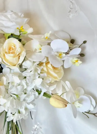 Ready to Send  in White, Lemon Orchid bridal bouquet with Roses and Tulips image 4