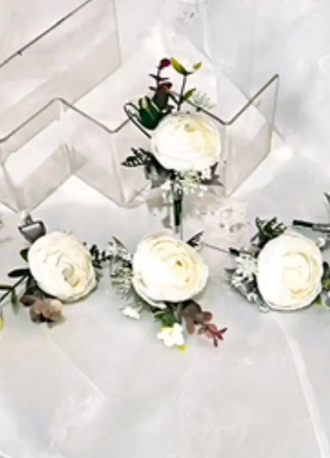 Artificial Roses, Peonies in White Ivory Round Spray Bridal Bouquet Wedding Fl image 1