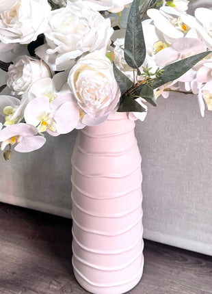Silk Peony ivory white yellow flower Arrangement with orchid peonies, roses, Nicoli eucalyptus - Cliff View Beaux Faux Flowers Shop
