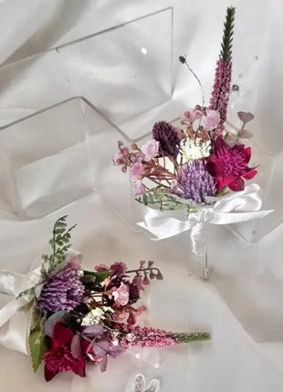 Artificial Silk Wedding loose round Bridal Flowers plum, burgundy with roses, thistles and eucalyptus Beaux Faux Flowers Shop