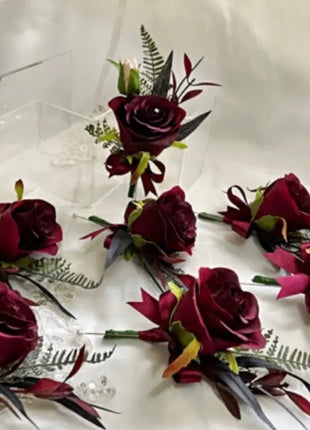 Silk Rose, bamboo leaf Bride Bouquet Wedding Flowers in black, red, grey, Ivory image 5