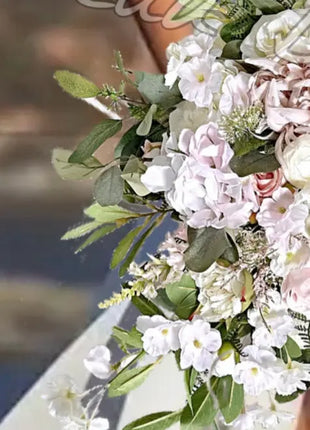 Artificial Roses, Peonies in Cream, pink, Ivory Teardrop Bridal Bouquet image 9