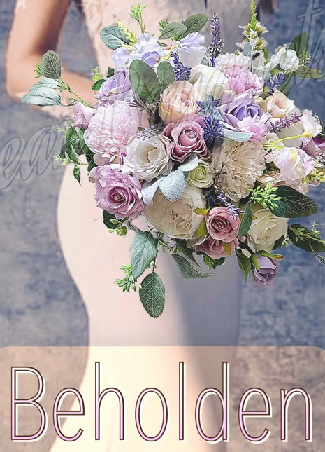 Silk Artificial Rose bouquet lavender,, lilac, Ivory round  Bridal flowers image 0