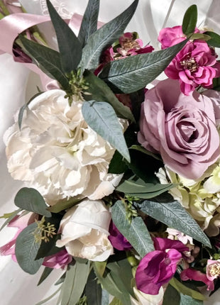 Spray bride bouquet in cerise pink| Ivory  with peony, sweet pea & rose Luxury image 4