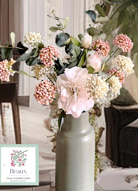 Silk Floral Arrangement in Blush Pink, White with Pampas, Peony Oxford Stree image 0