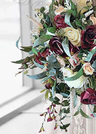 Silk Scottish thistle rose bridal flowers ivory, Burgundy, Blush Roses image 3