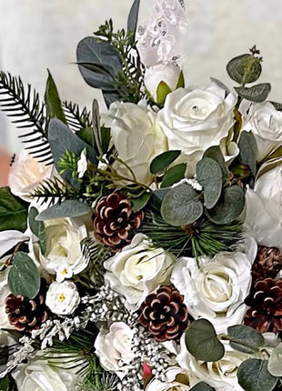 Wintry, Christmas bride bouquet in white, Ivory, cream with fir cones 10pc image 12