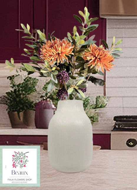 Orange Chrysanthemum in Mauve, Thistle Floral Arrangement Turret Way image 0
