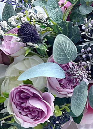 Silk Rose, lilacs bouquet -purple, mauve, Ivory round  Bridal flowers image 9