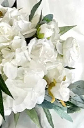Artificial Roses, Peonies in White Ivory Round Spray Bridal Bouquet | Wedding Fl image 10