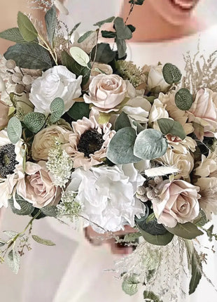 Silk sunflower, Peony, Rose Bridal Bouquet blush, Ivory Wedding Flowers image 5
