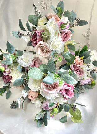 Silk Rose, lilacs, pink, mauve, Ivory teardrop Bridal flowers image 2