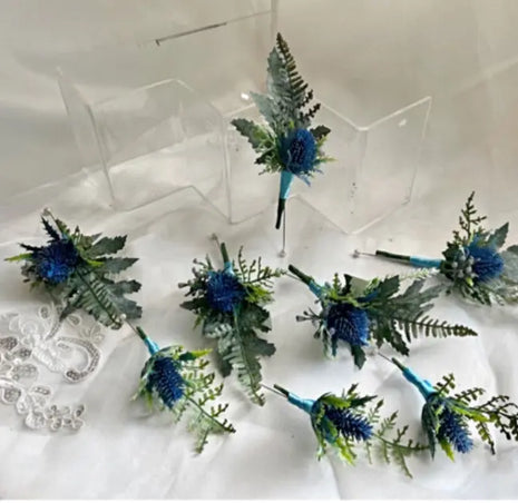 Artificial Wedding peony Flowers Bridal Bouquet in White, Ivory, Blue image 1