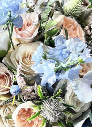 Artificial Wedding Flowers Bridal peony Bouquet in White, Ivory, Pink & Blue image 4