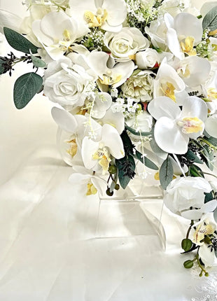 Cascading  White Bridal Bouquet with Rose, Orchid image 8