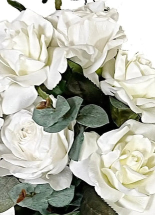 Ivory,  White Large Head Garden Rose , Faux Floral Arrangement , Tower Terrace  image 6