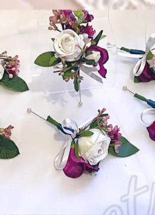 Bridal Cascade Bouquet, Artificial Wedding Flowers  in cerise ,blush pink, ivory image 2