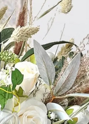 Rose, pampas Spray Bridal Bouquet in Ivory Artificial Wedding Flowers image 4