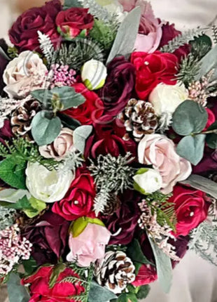 Artificial Wedding Flowers in Burgundy Red Cascading wintry Bridal Bouquet image 1