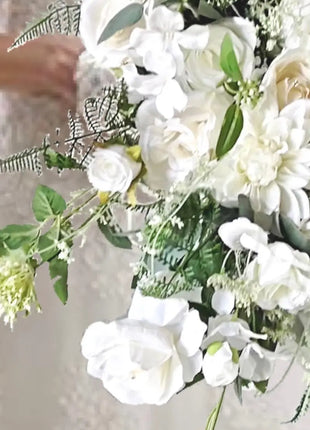 Artificial Wedding Flowers  Rose, peony in White Ivory Cascading Bridal Bouquet image 9