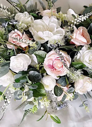 Wedding flowers in white|, blush, blue silk rose peony Cascading bride bouquet image 7