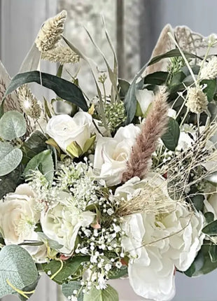 Faux Floral Arrangement in Blush Pink, White with Pampas, Peony, Park Avenue image 3