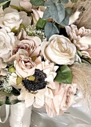 Silk sunflower, Peony, Rose Bridal Bouquet blush, Ivory Wedding Flowers image 9