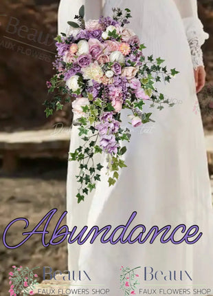 Silk Rose with trailing ivy brides bouquet-lilac, blush, lavender, Ivory cascading Beaux Faux Flowers Shop