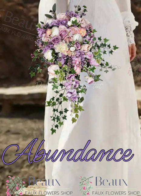 Silk Rose with trailing ivy brides bouquet-lilac, blush, lavender, Ivory cascading Beaux Faux Flowers Shop